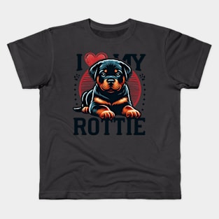 I Love My Rottie Rottweiler Puppy Cute Heart Design Kids T-Shirt